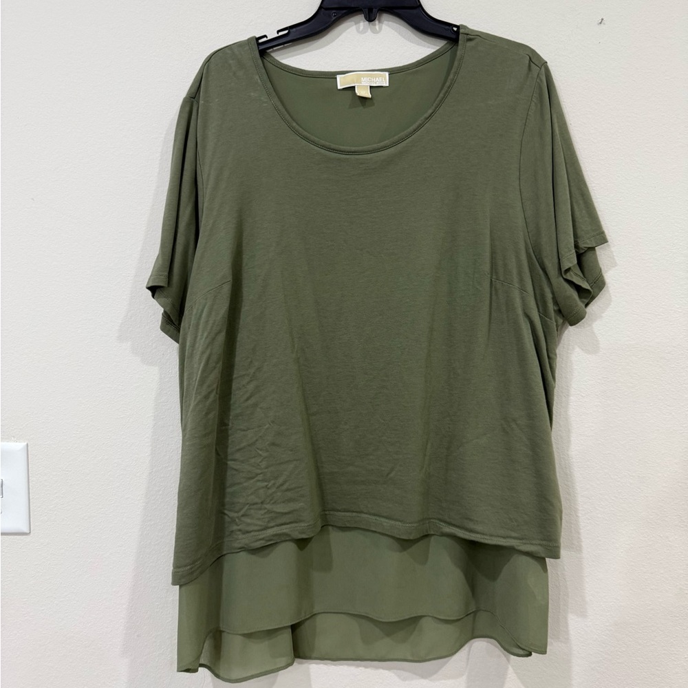 Michael Kors Sage Green Layered Short Sleeve Top